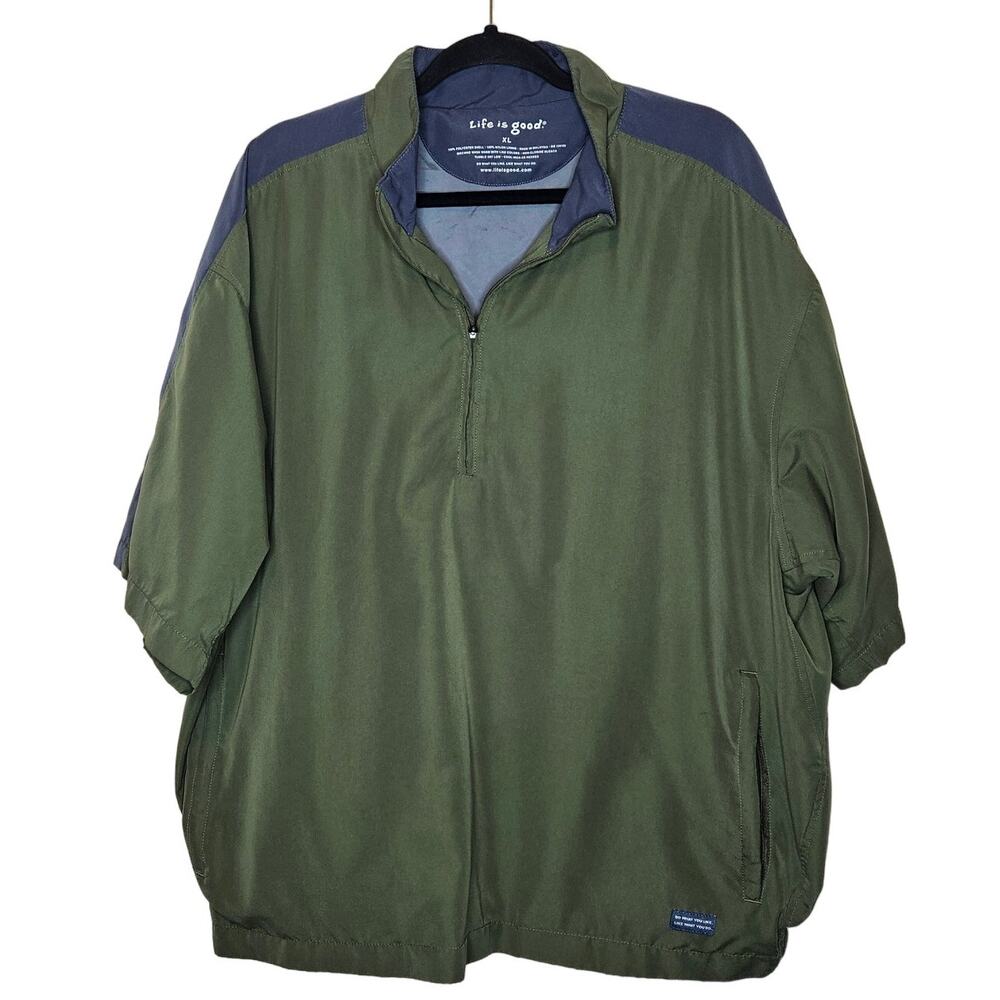 Life Is Good Green Grey Windbreaker Golfer shirt sleeved Pullover sz XL